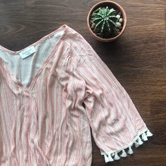 Anthropologie Tops - Anthropologie tassel sleeve wrap front blouse